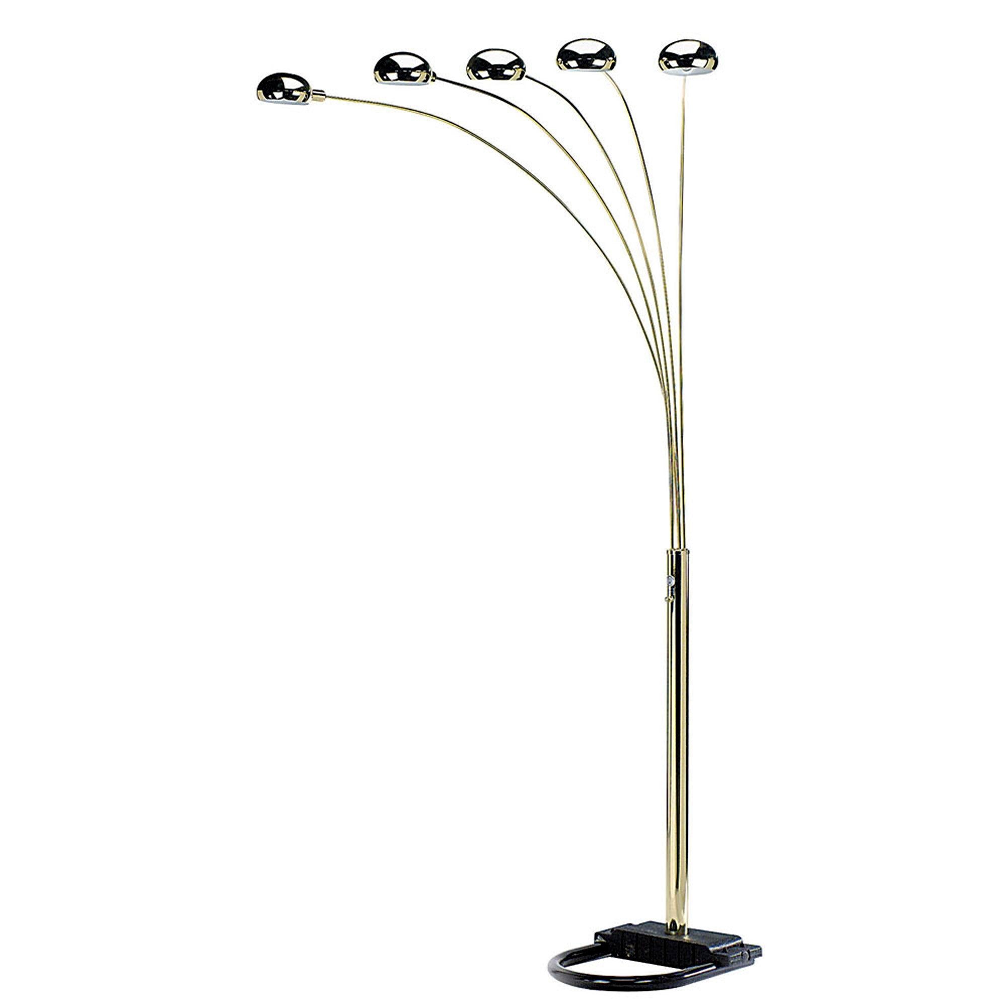 84" Gold Five Light Arc Floor Lamp With Brass Metal Dome Shade