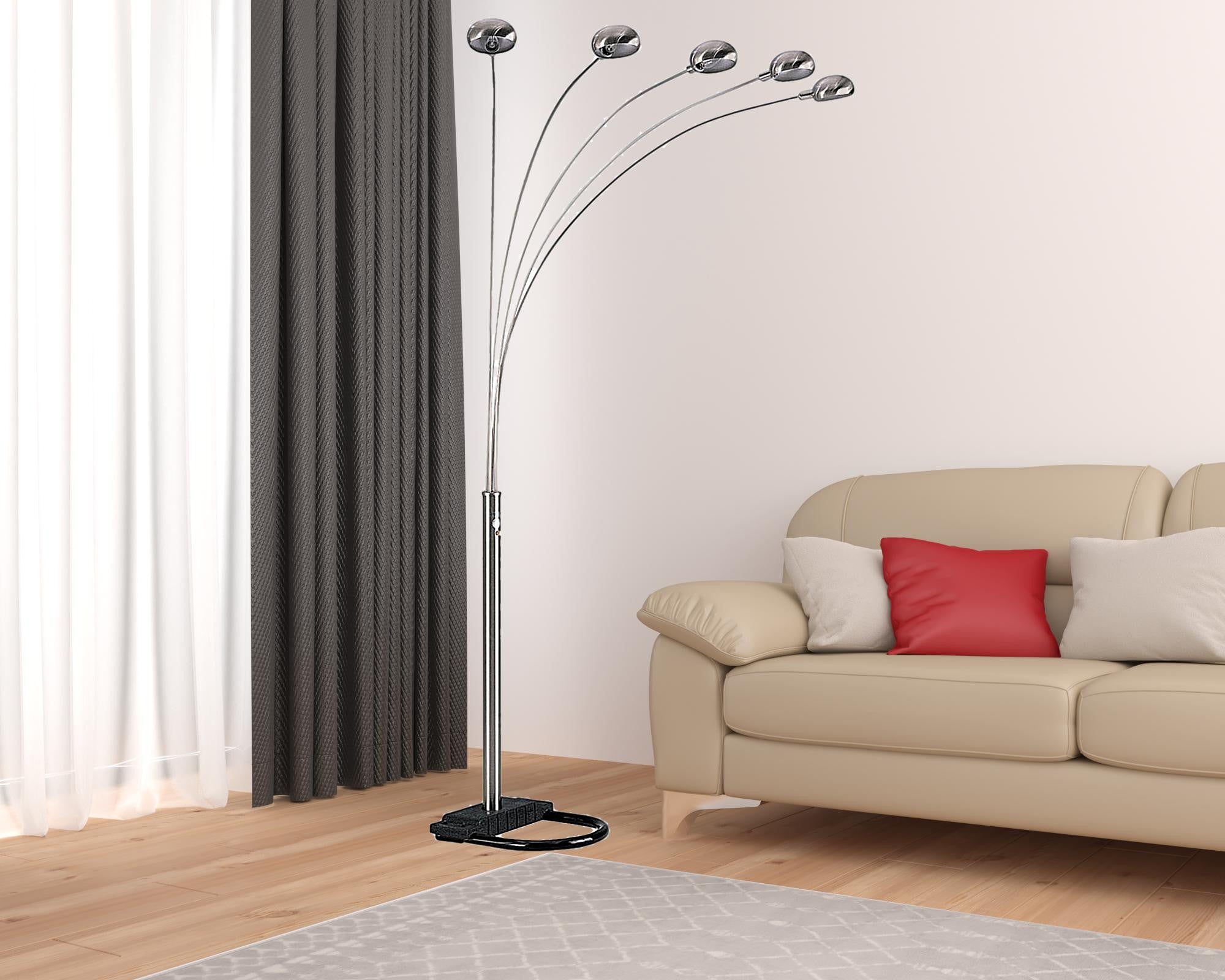 84" Nickel Five Lights Arc Floor Lamp With Nickel Dome Shade