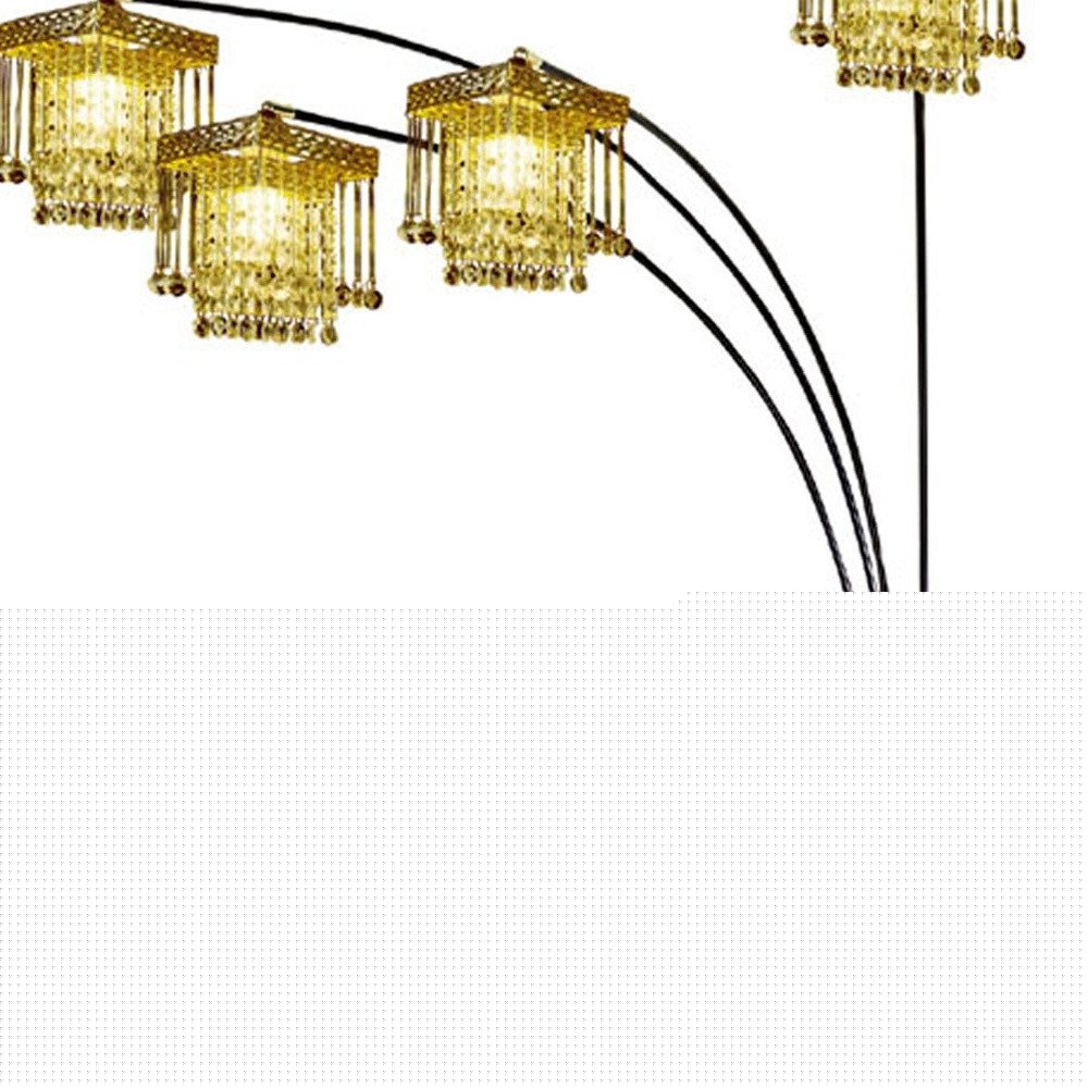 84" Black Four Light Arc Floor Lamp With Clear Crystal Glass Chandelier Shade