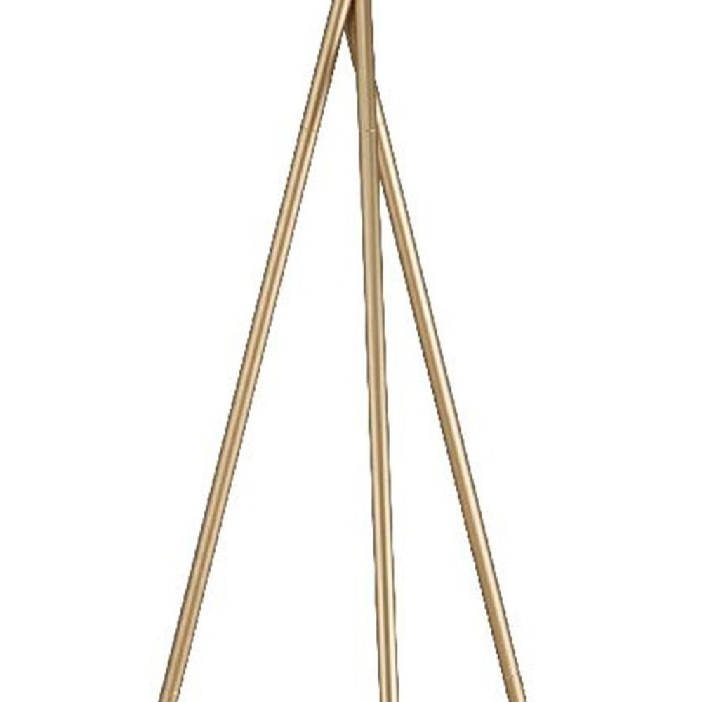 65" Gold And White Tripod Floor Lamp With White Fabric Drum Shade