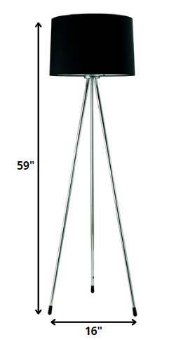 59" Black Tripod Floor Lamp With Black Drum Shade