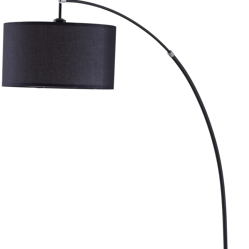 86" Sleek Black Arc Floor Lamp With Black Drum Shade