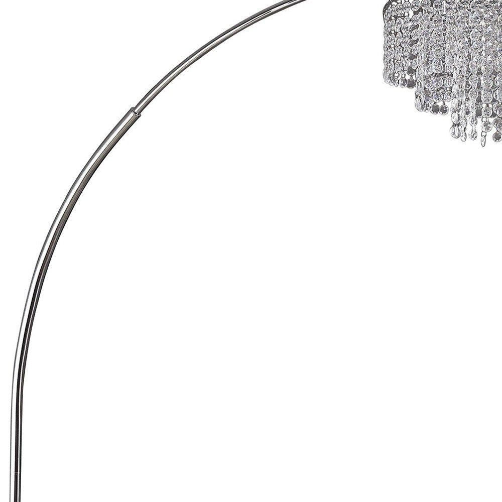 86" Silver And White Arc Floor Lamp With Faux Crystal Beading