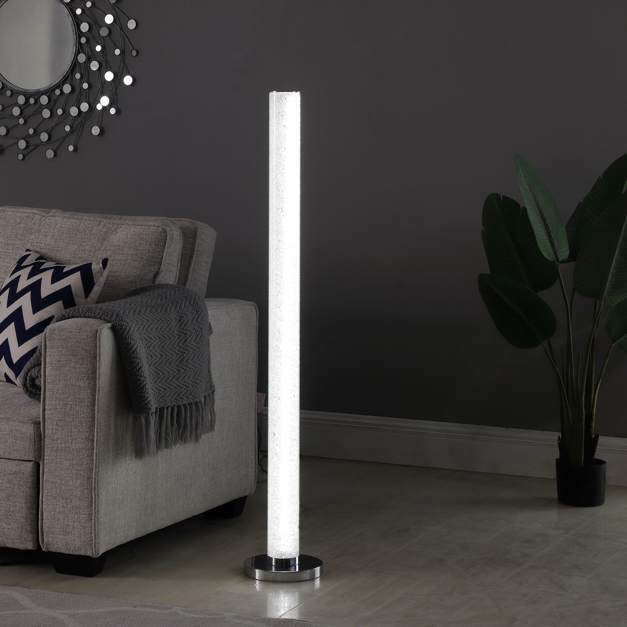 49" White Metal LED Column Floor Lamp With Clear Acrylic Drum Shade