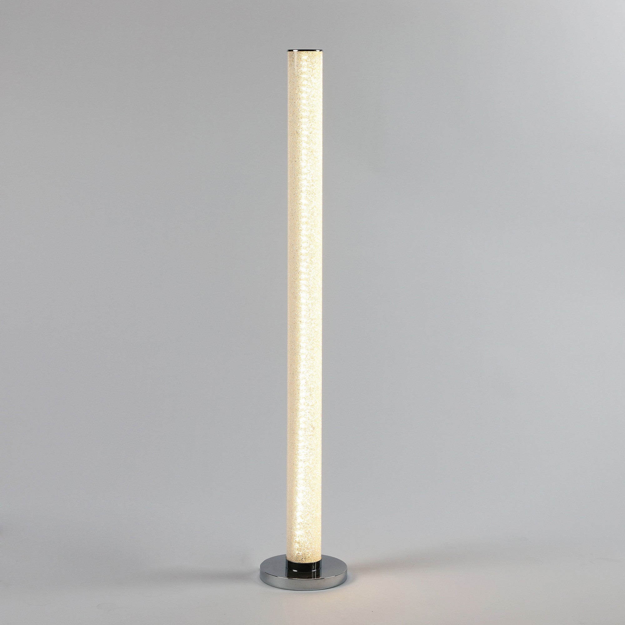 49" White Metal LED Column Floor Lamp With Clear Acrylic Drum Shade