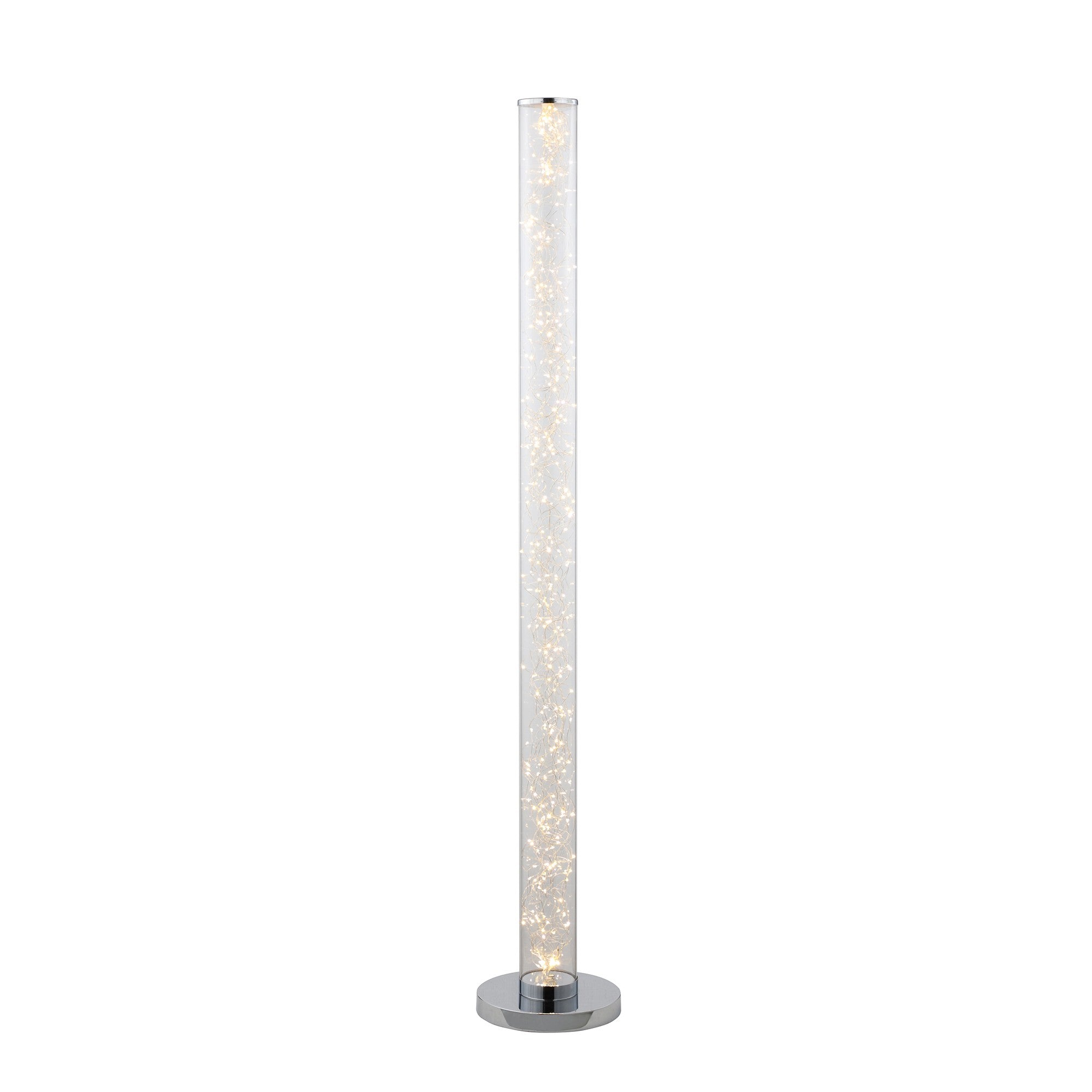 49" White Metal LED Column Floor Lamp With Clear Acrylic Drum Shade