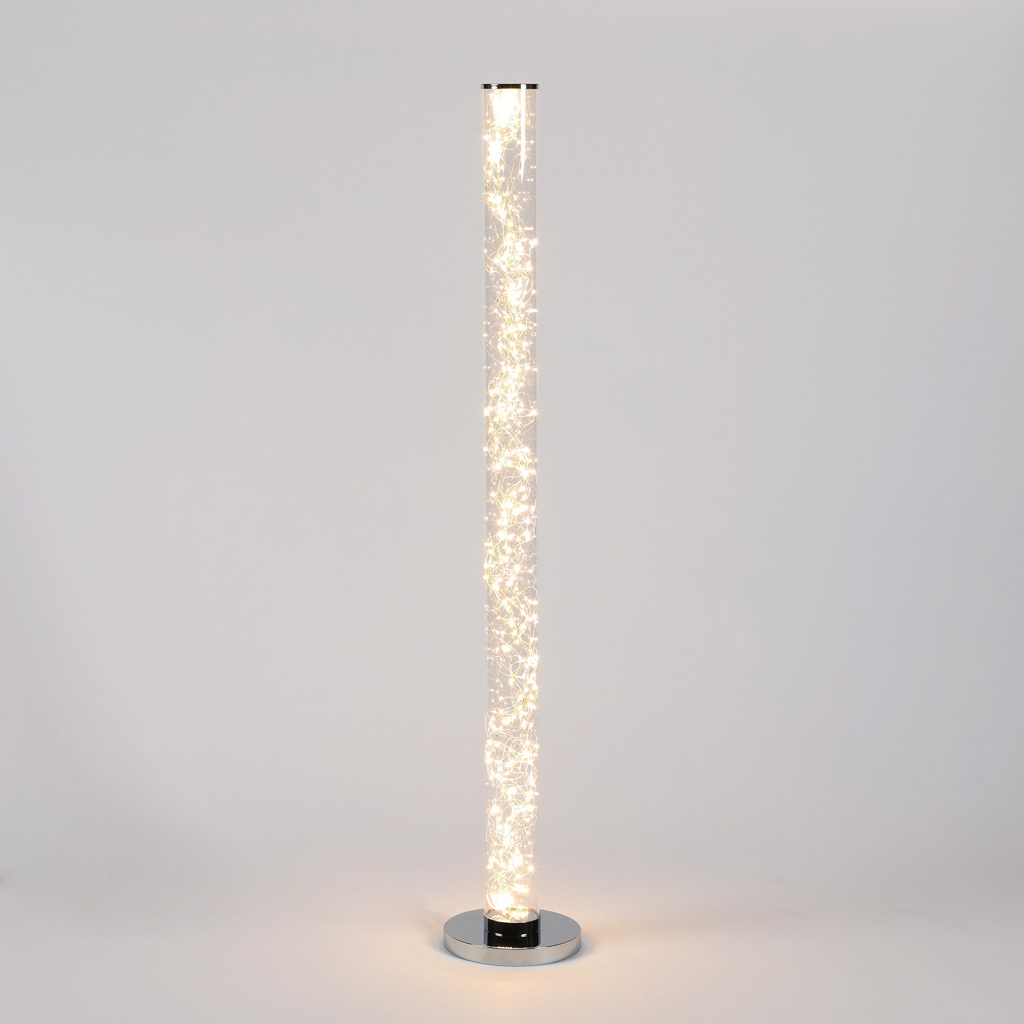 49" White Metal LED Column Floor Lamp With Clear Acrylic Drum Shade