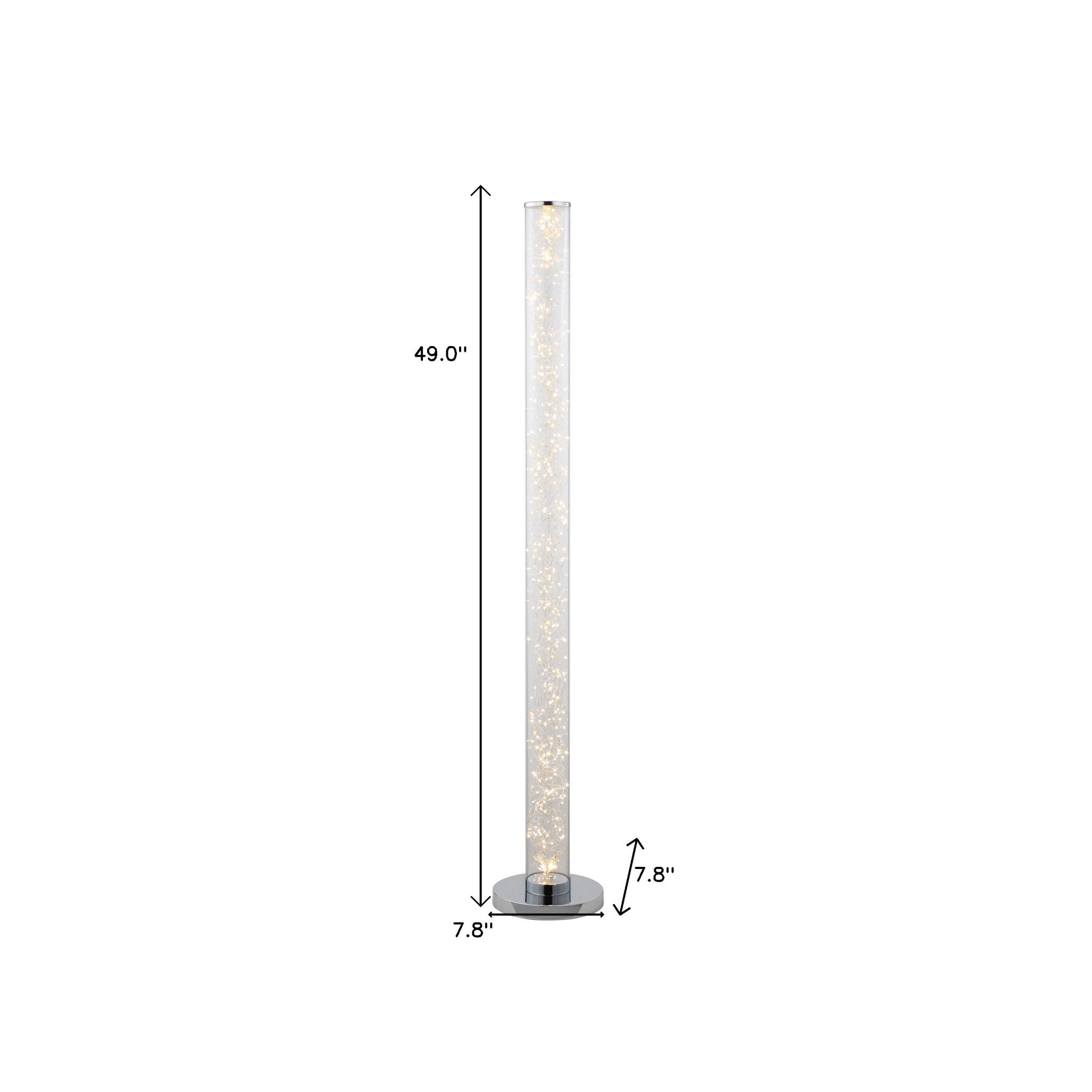 49" White Metal LED Column Floor Lamp With Clear Acrylic Drum Shade