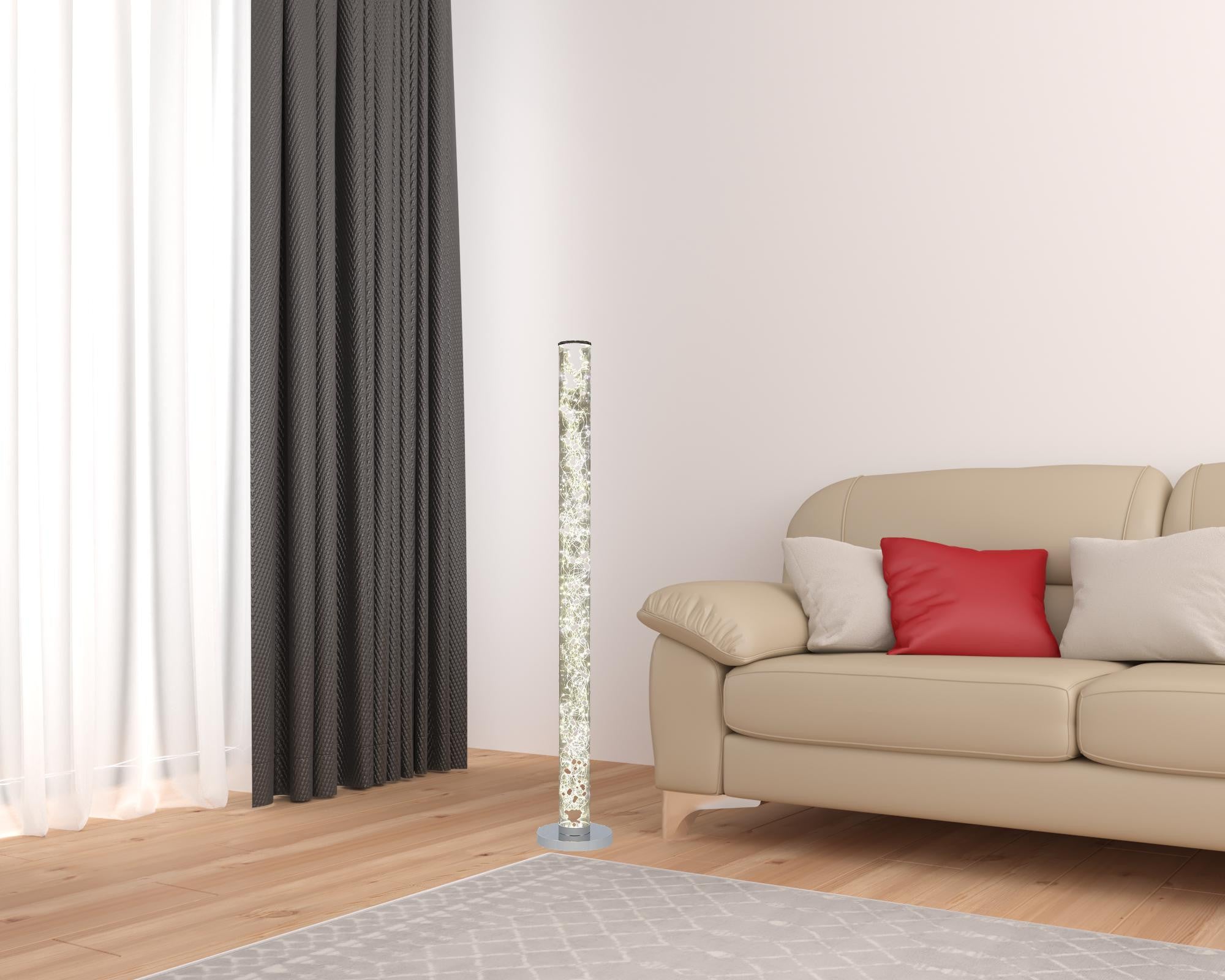 49" White Metal LED Column Floor Lamp With Clear Acrylic Drum Shade