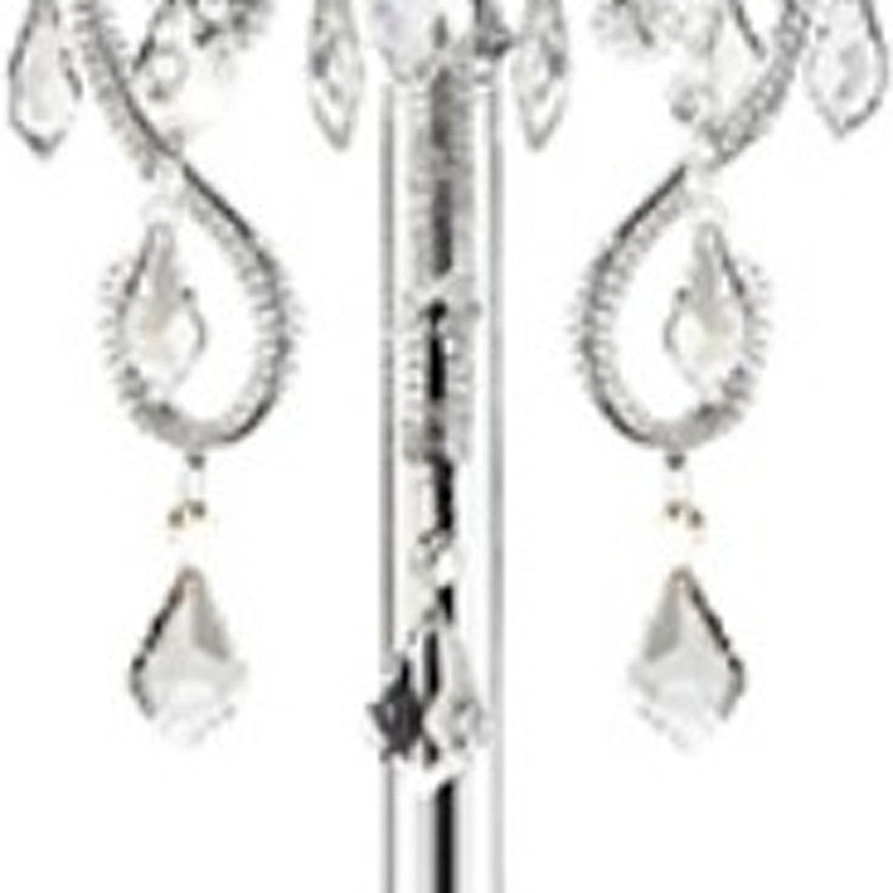 63" Silver Three Light Candelabra Floor Lamp With White Acrylic Drum Shade