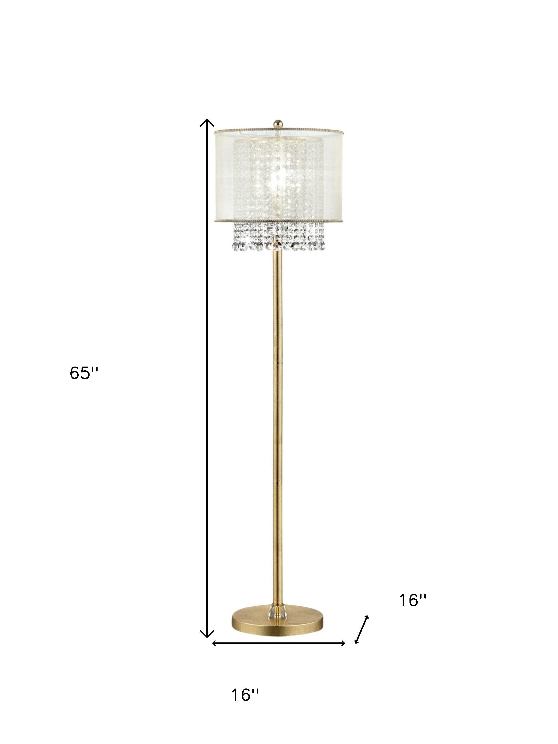 65" Gold And White Novelty Floor Lamp With White Fabric Drum Shade