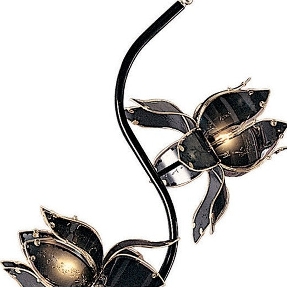 73" Black Metal Four Light LED Novelty Floor Lamp With Black Flowers Acrylic Shade