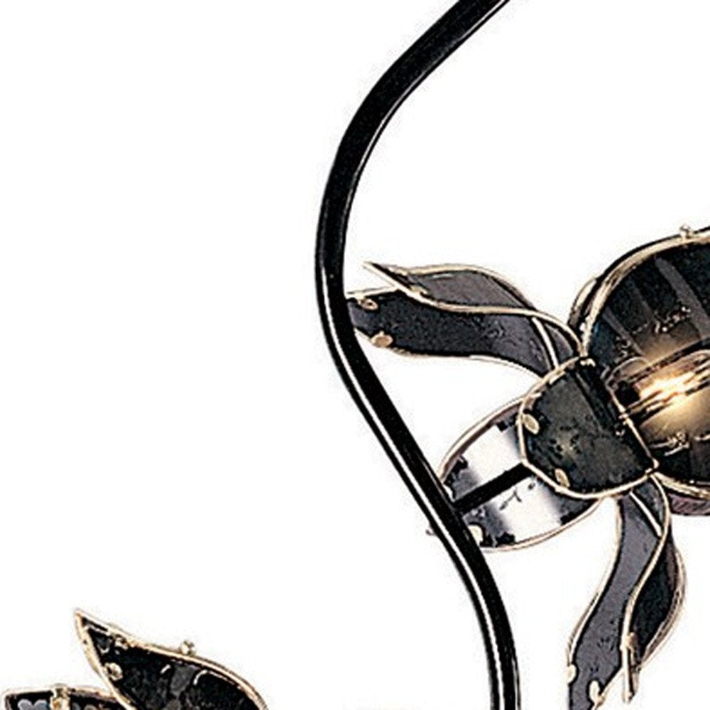 73" Black Metal Four Light LED Novelty Floor Lamp With Black Flowers Acrylic Shade