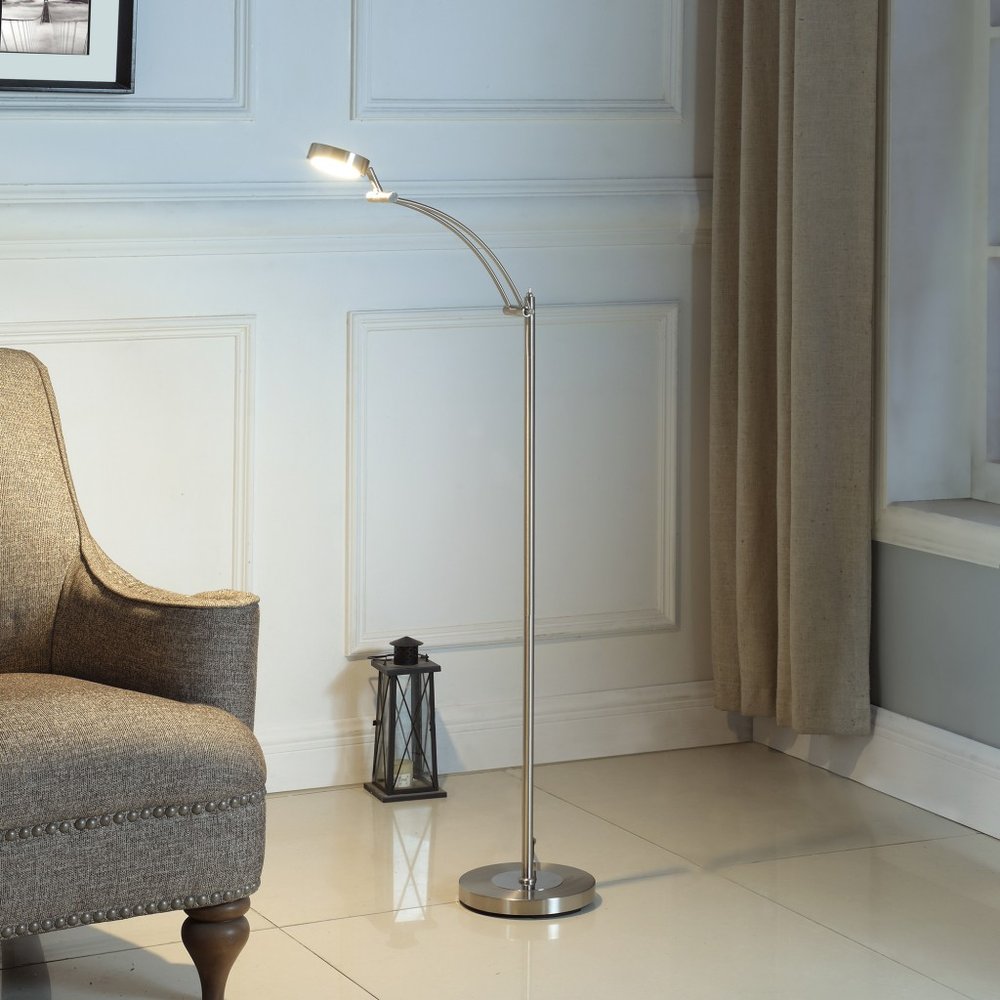 54" Silver Adjustable LED Task Floor Lamp With Silver