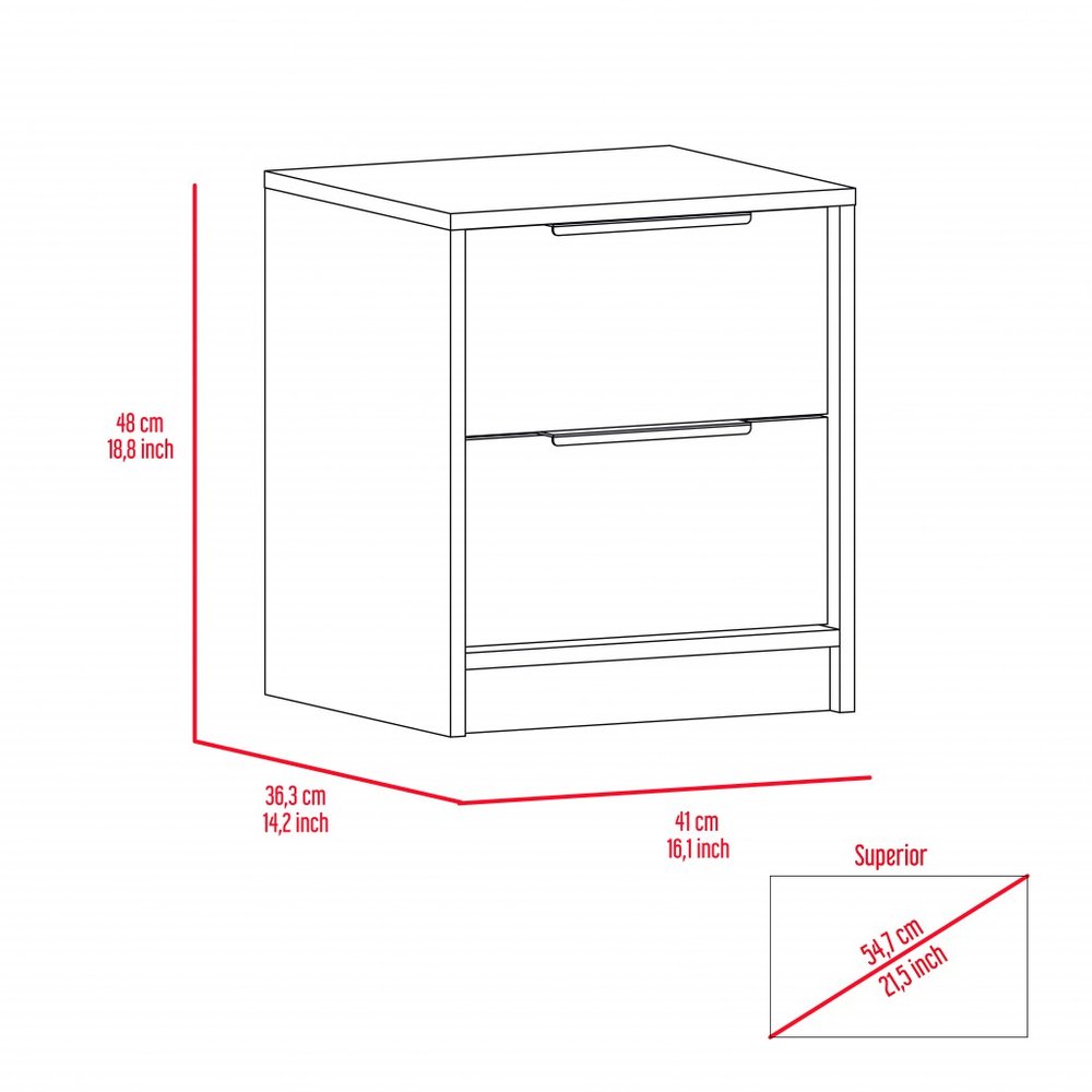 19" Wood Two Drawer Nightstand