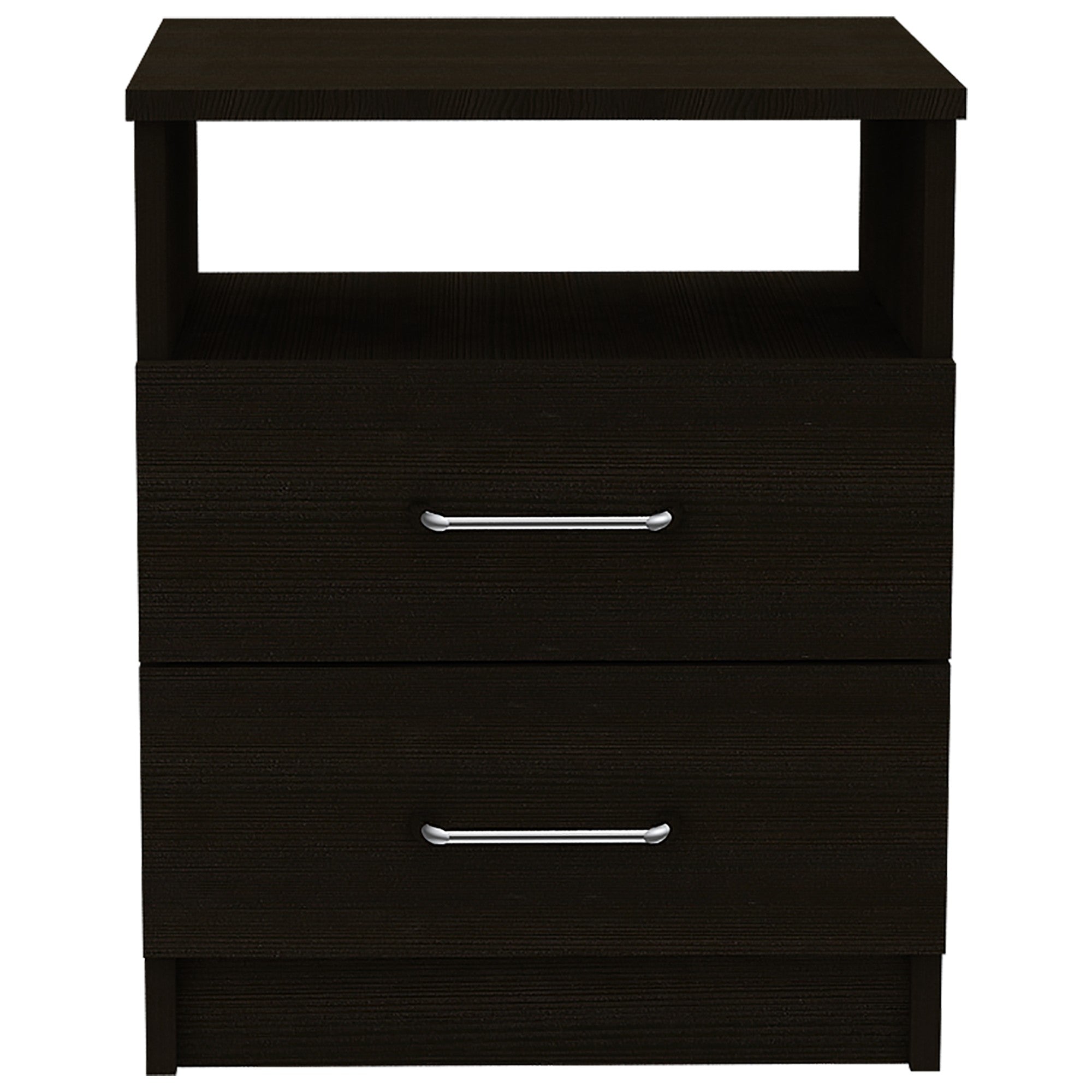 Brown Open Compartment Two Drawer Nightstand