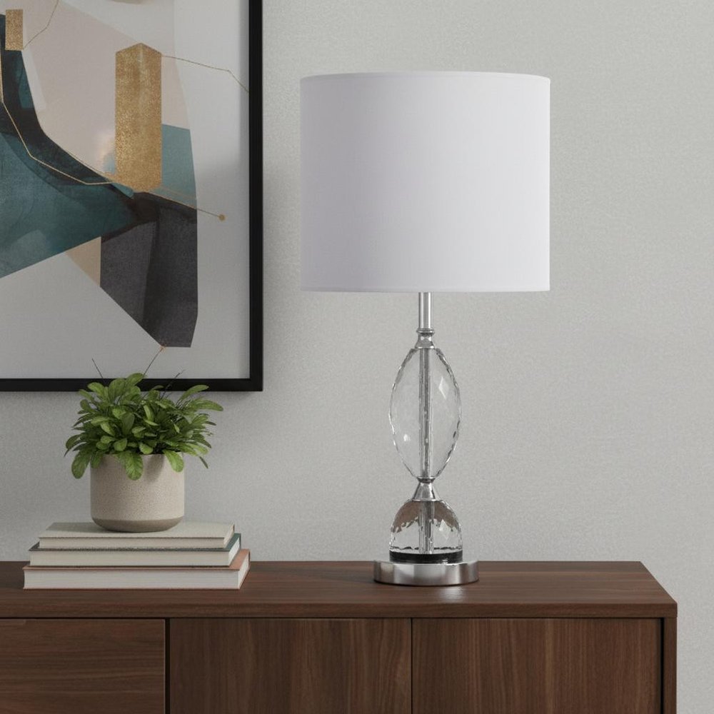 24" Silver Crystal Standard Table Lamp With White Shade