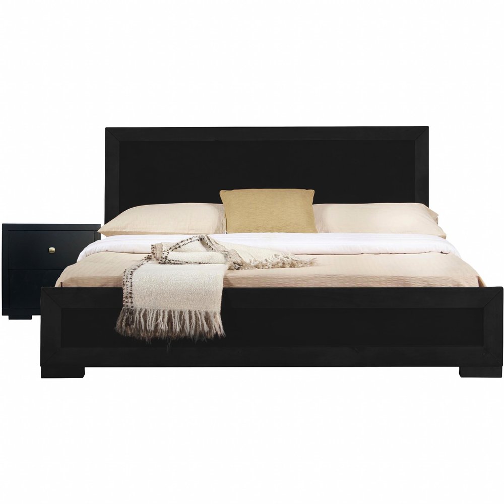 Moma Espresso Wood Platform King Bed With Two Nightstands