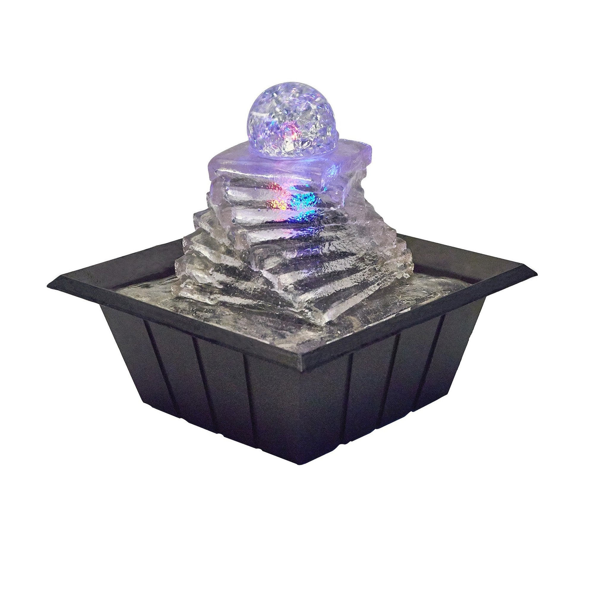 8" Clear Polyresin Ice Design Tabletop Fountain With LED