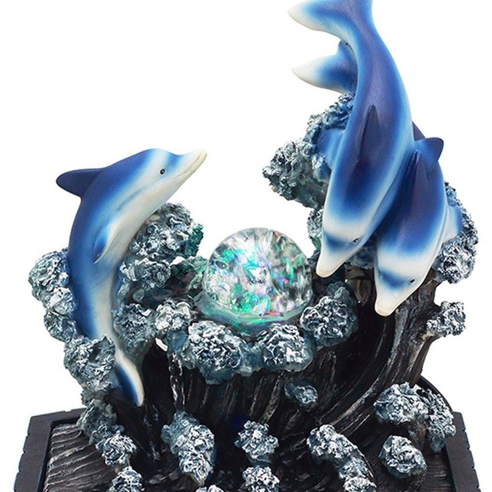 11" Blue Polyresin Dolphins Tabletop Fountain