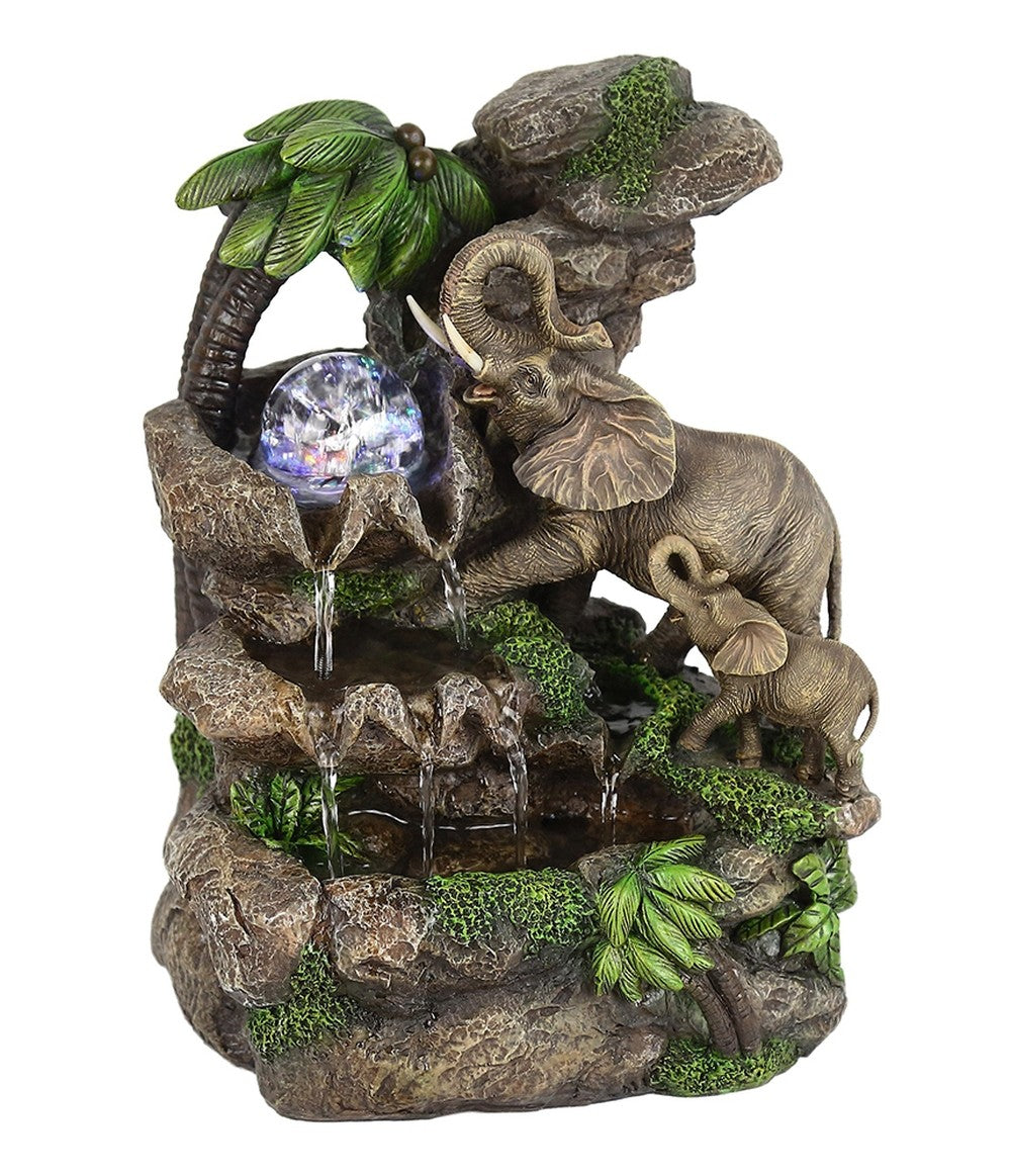 11" Gray  Polyresin Elephant Tabletop Fountain with Light