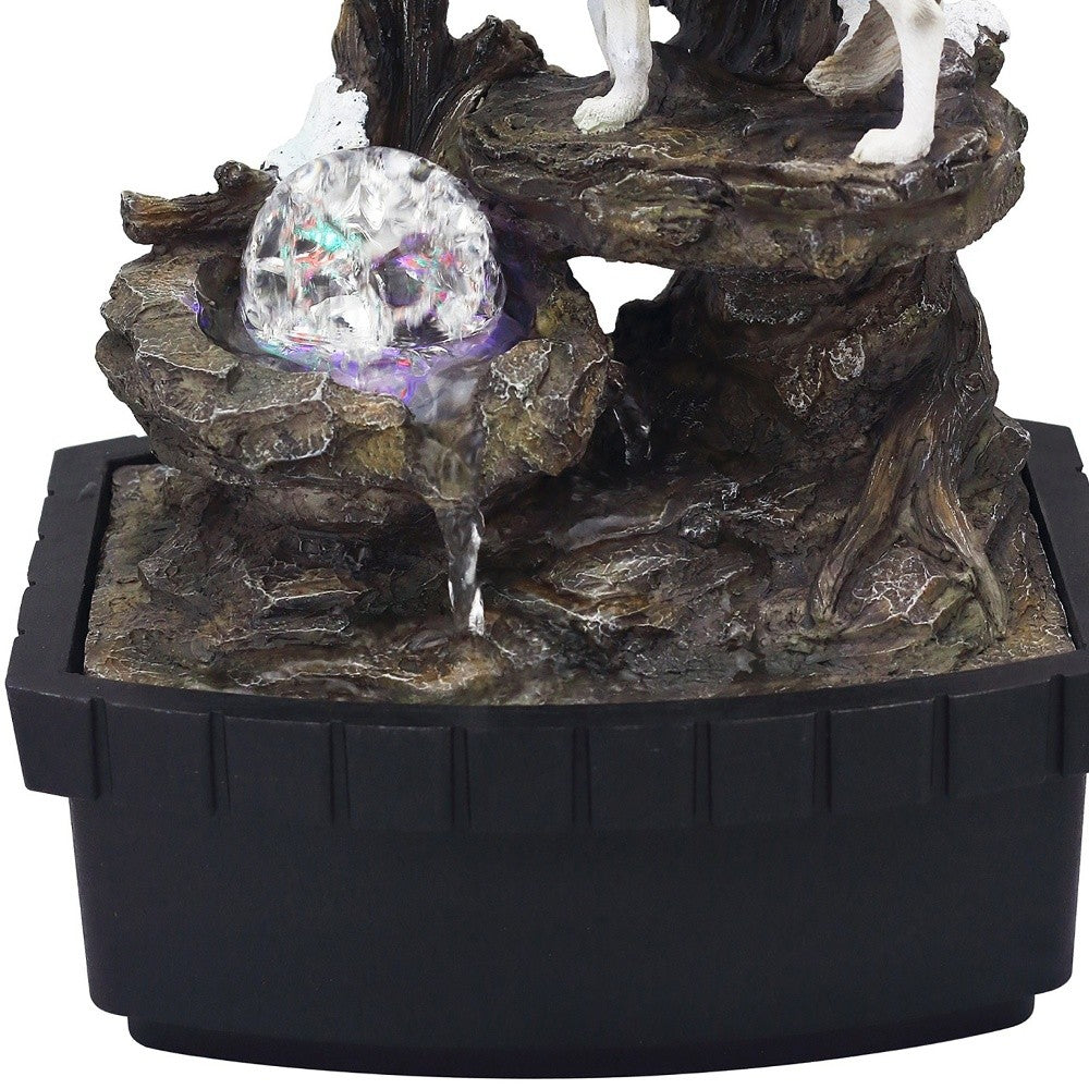 10" Black Polyresin Wolf Tabletop Fountain Sculpture