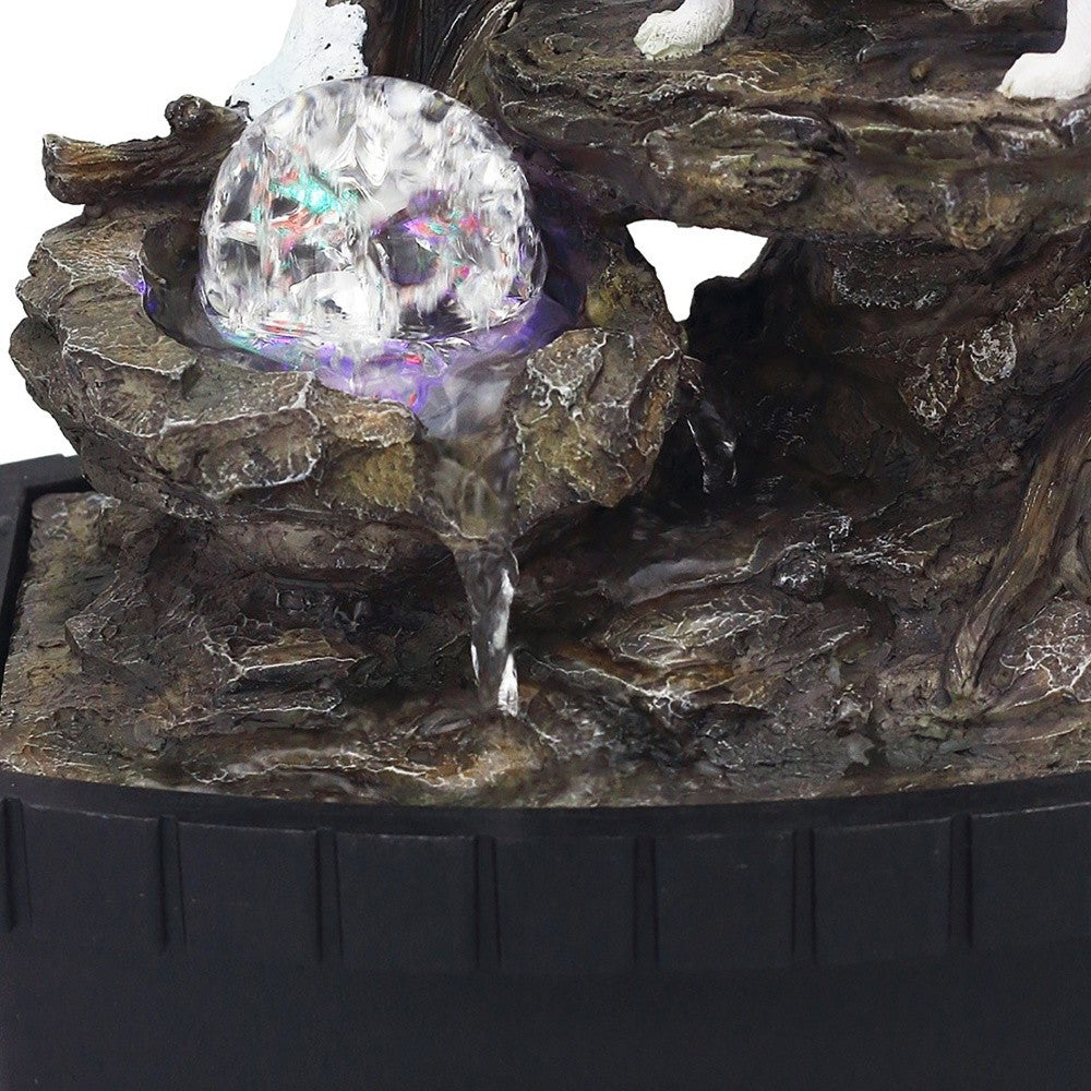 10" Black Polyresin Wolf Tabletop Fountain Sculpture