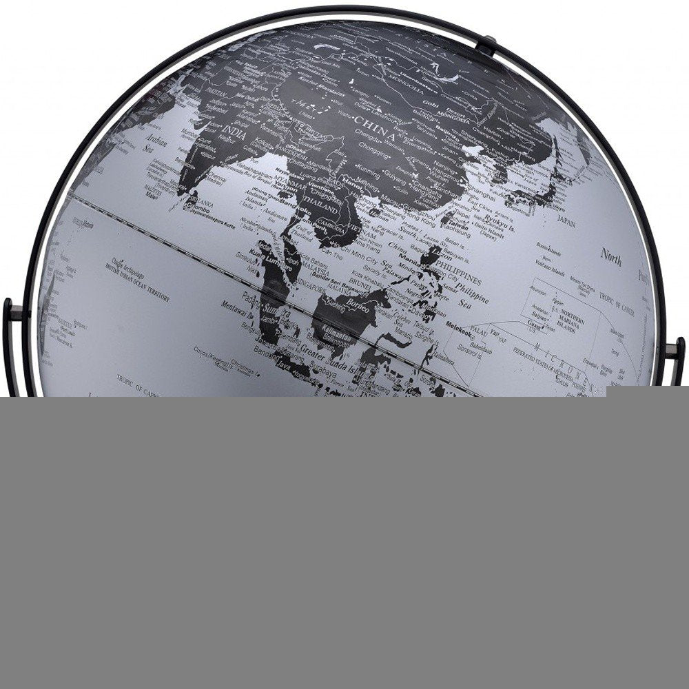 21" Black And Silver Modern Polyresin Globe