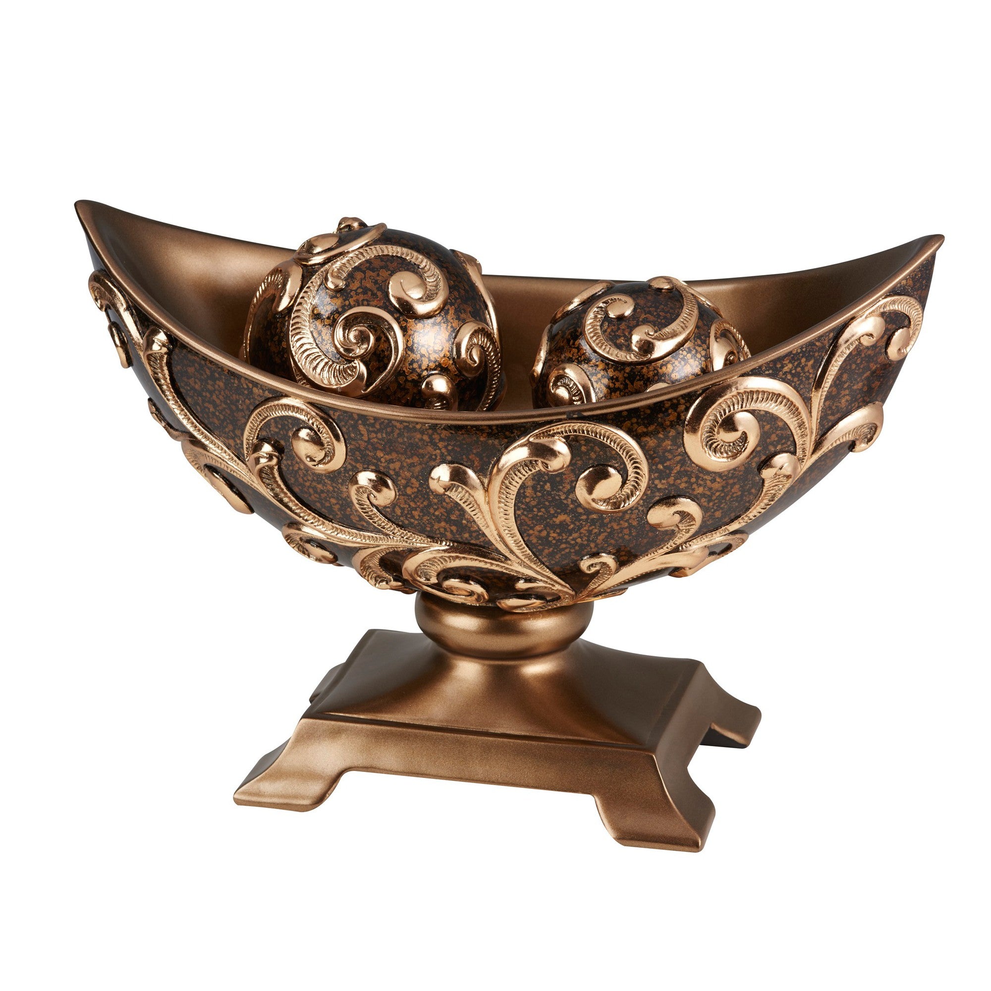 11" Brown And Gold Polyresin Decorative Bowl With Orbs