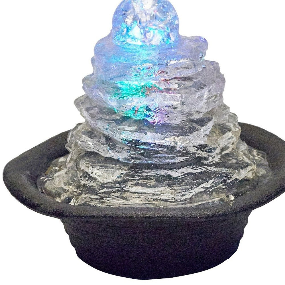 8" Clear Polyresin Tabletop Fountain With LED