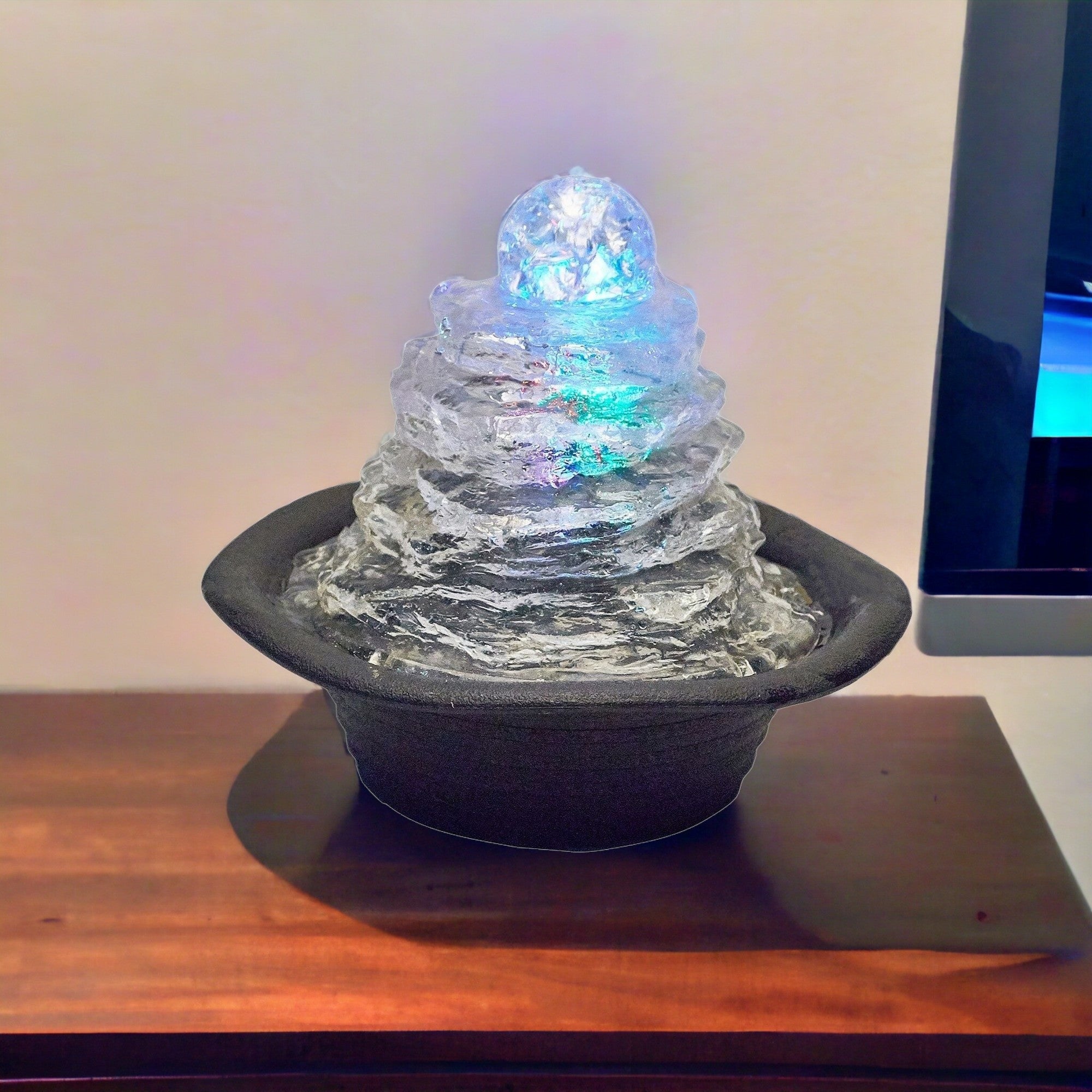 8" Clear Polyresin Tabletop Fountain With LED