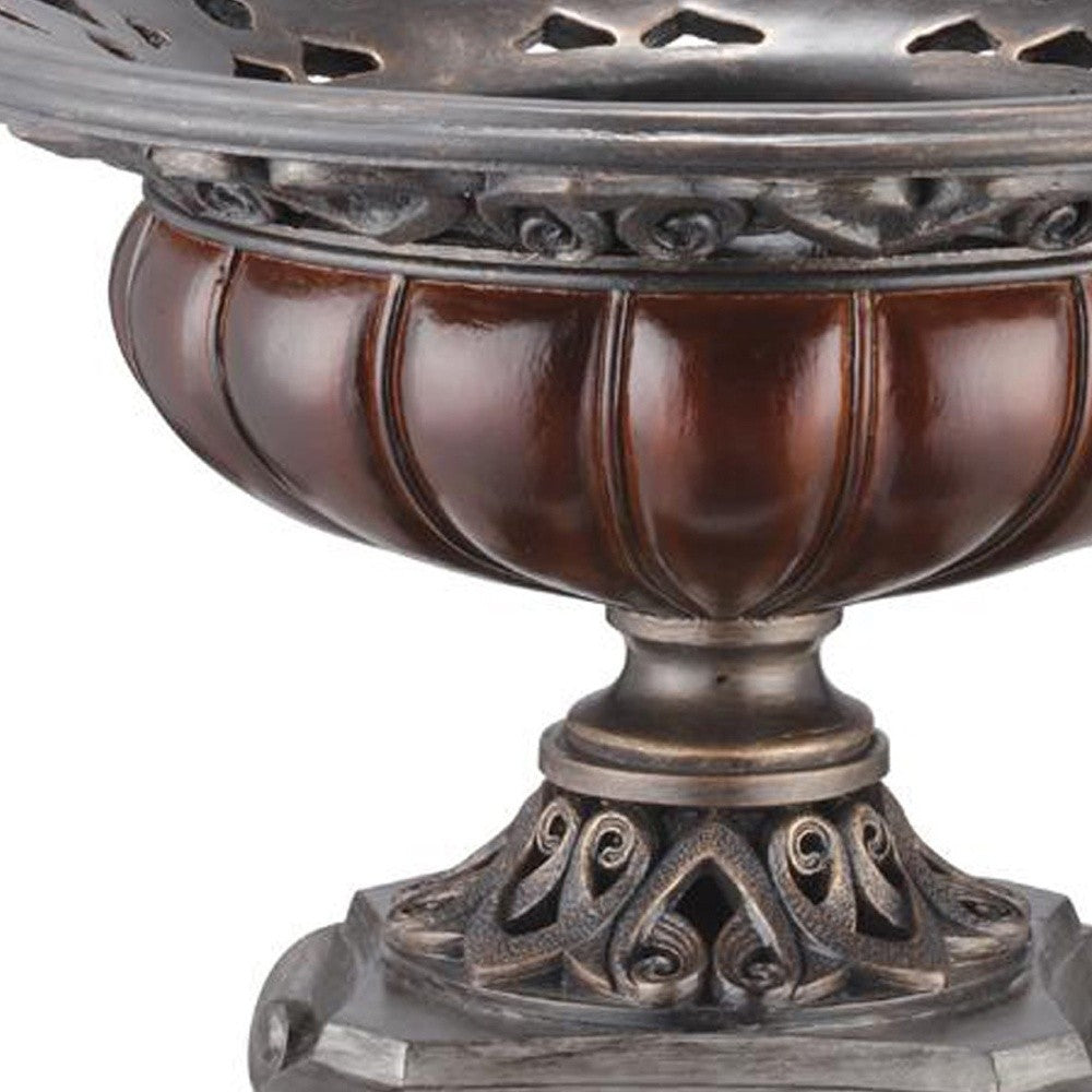 9" Silver and Bronze Polyresin Decorative Centerpiece Pedestal Bowl