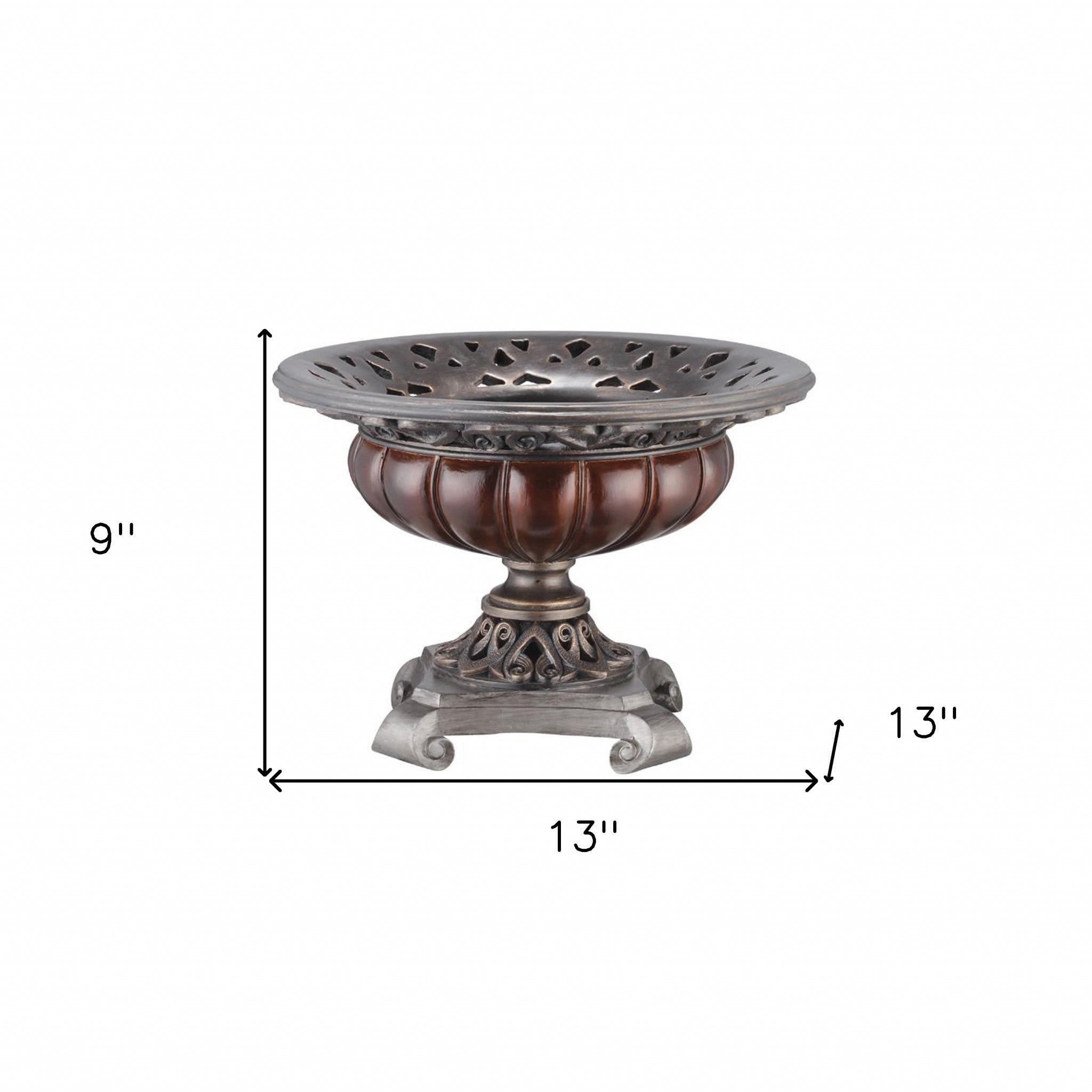 9" Silver and Bronze Polyresin Decorative Centerpiece Pedestal Bowl