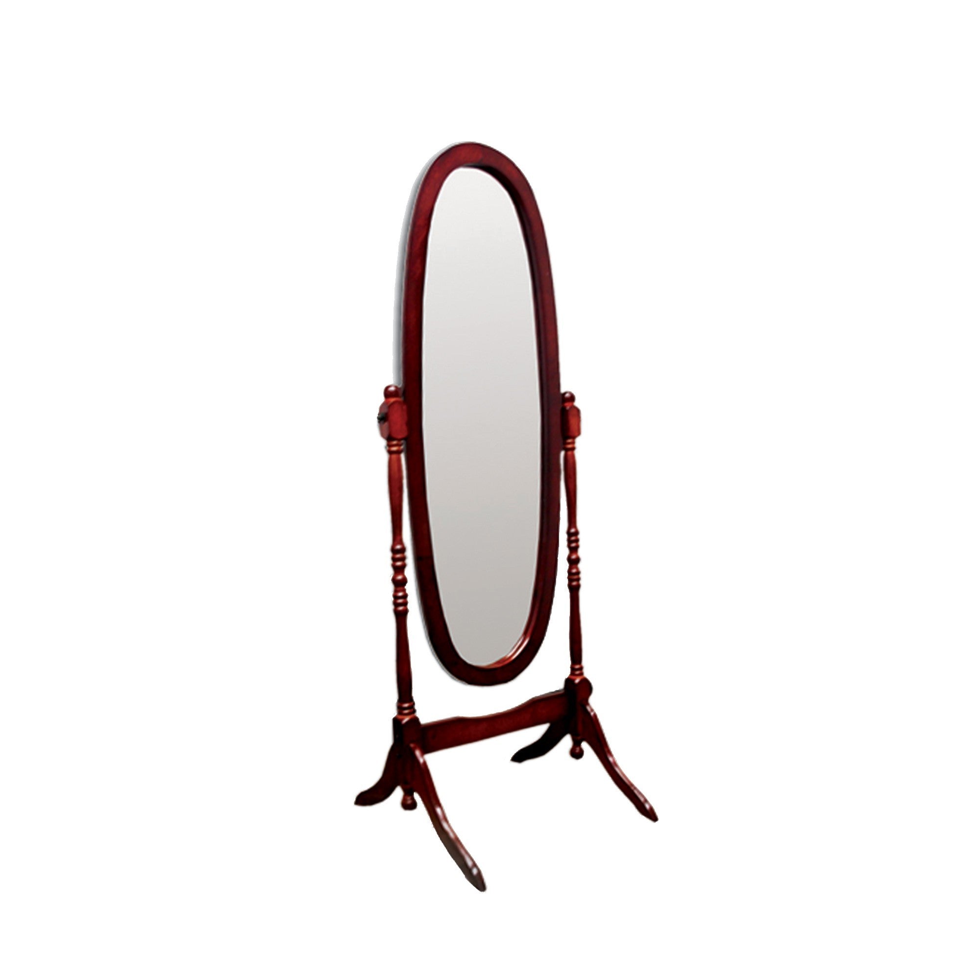 59" Brown Cherry Oval Framed Cheval Standing Mirror