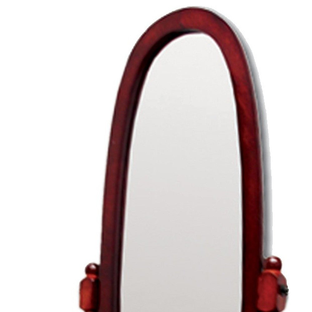 59" Brown Cherry Oval Framed Cheval Standing Mirror