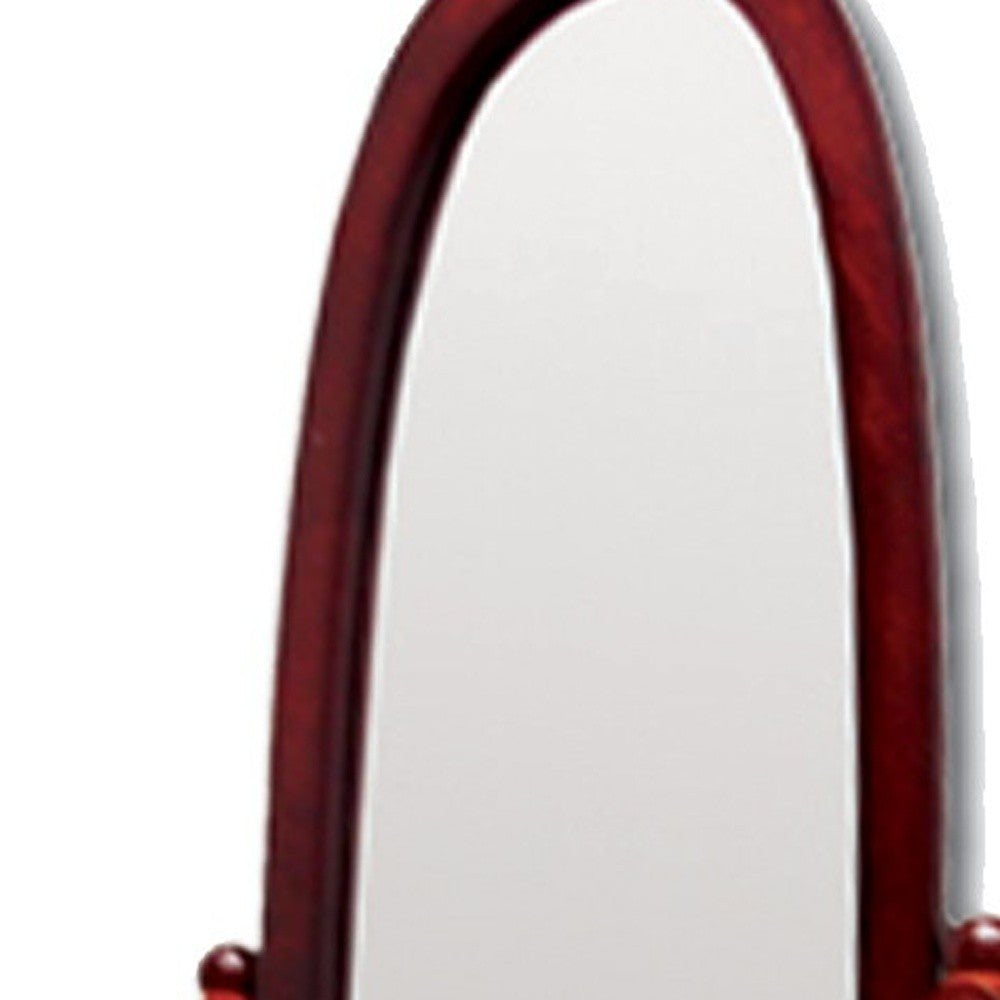 59" Brown Cherry Oval Framed Cheval Standing Mirror