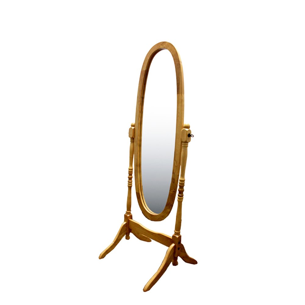 59" Natural Wood Oval Freestanding Tilting Framed Cheval Mirror