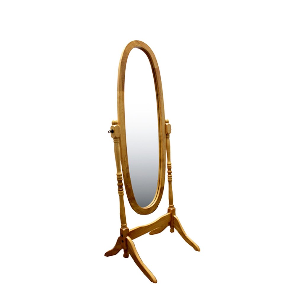 59" Natural Wood Oval Freestanding Tilting Framed Cheval Mirror