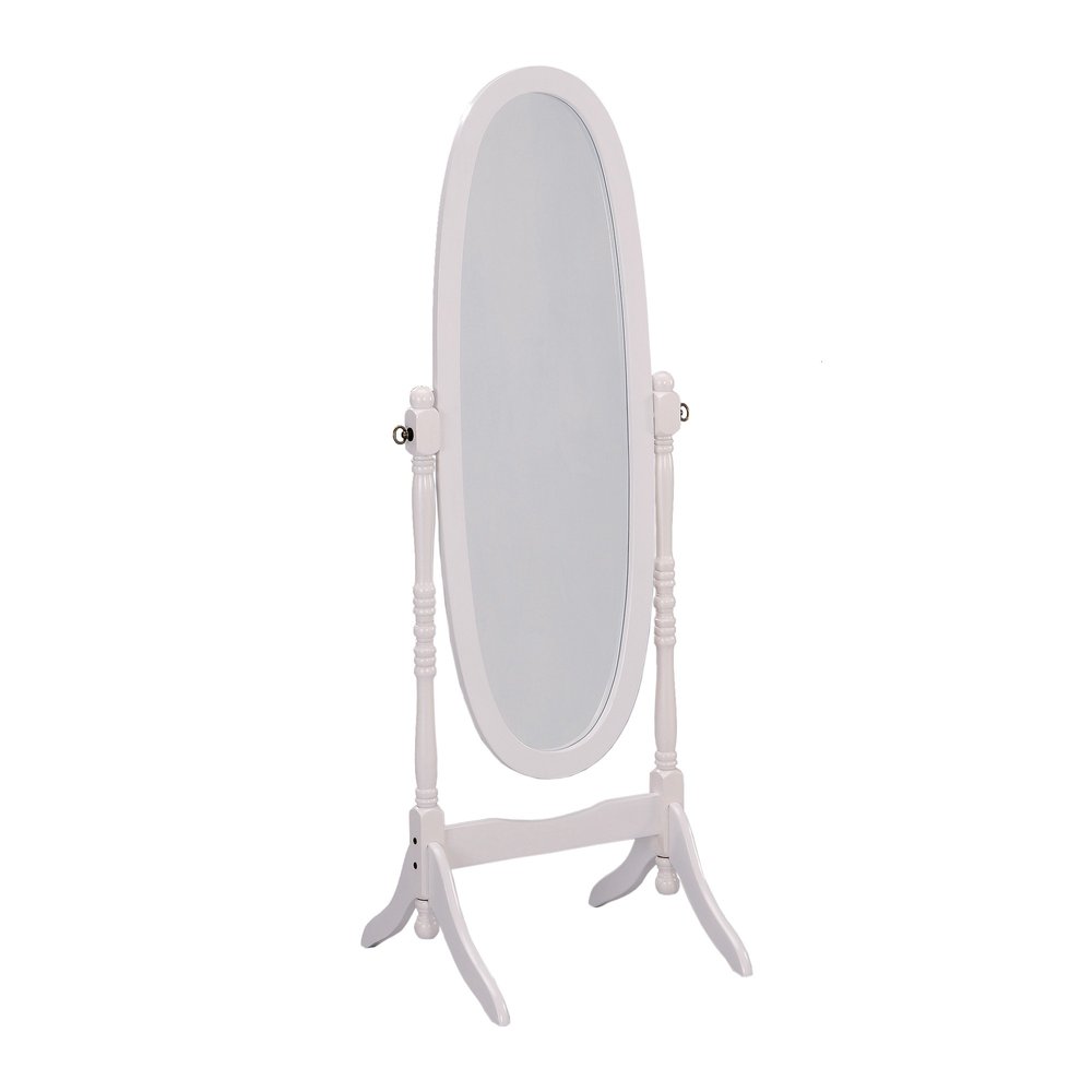 60" White Oval Wood Framed Freestanding Cheval Mirror