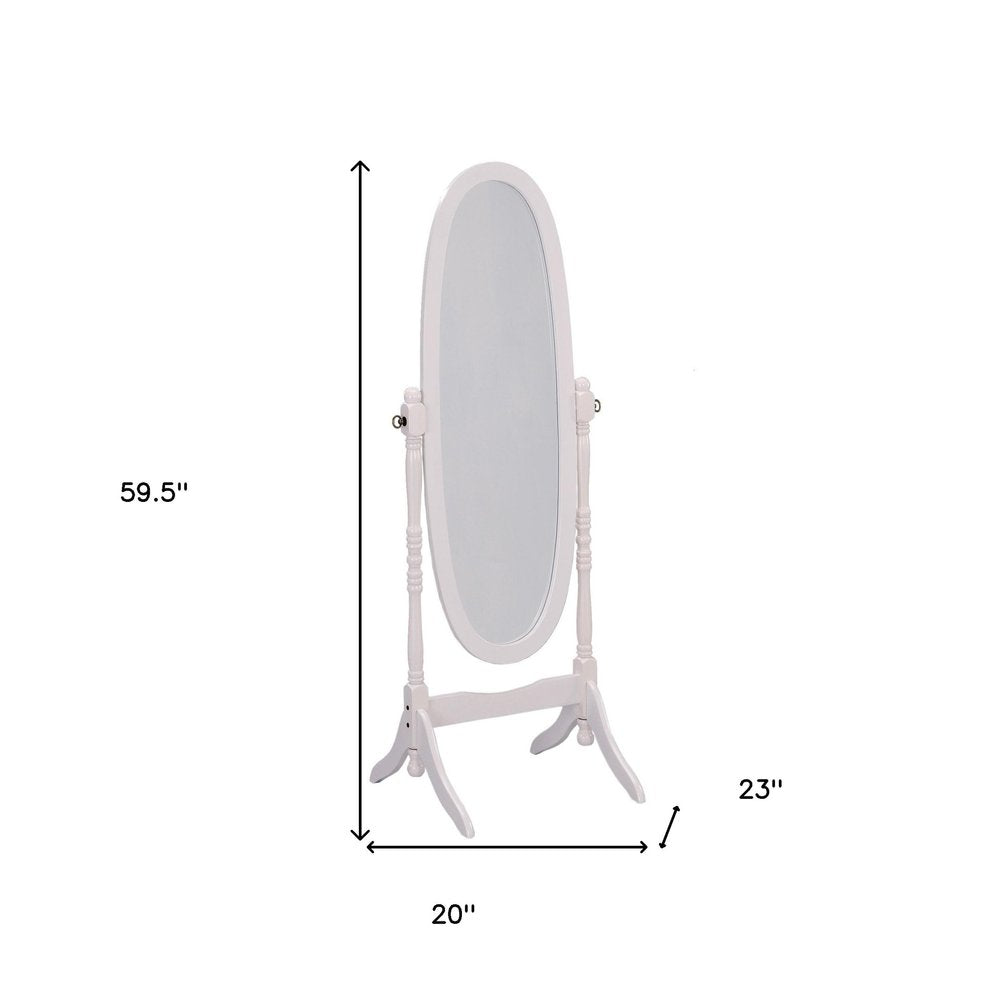 60" White Oval Wood Framed Freestanding Cheval Mirror