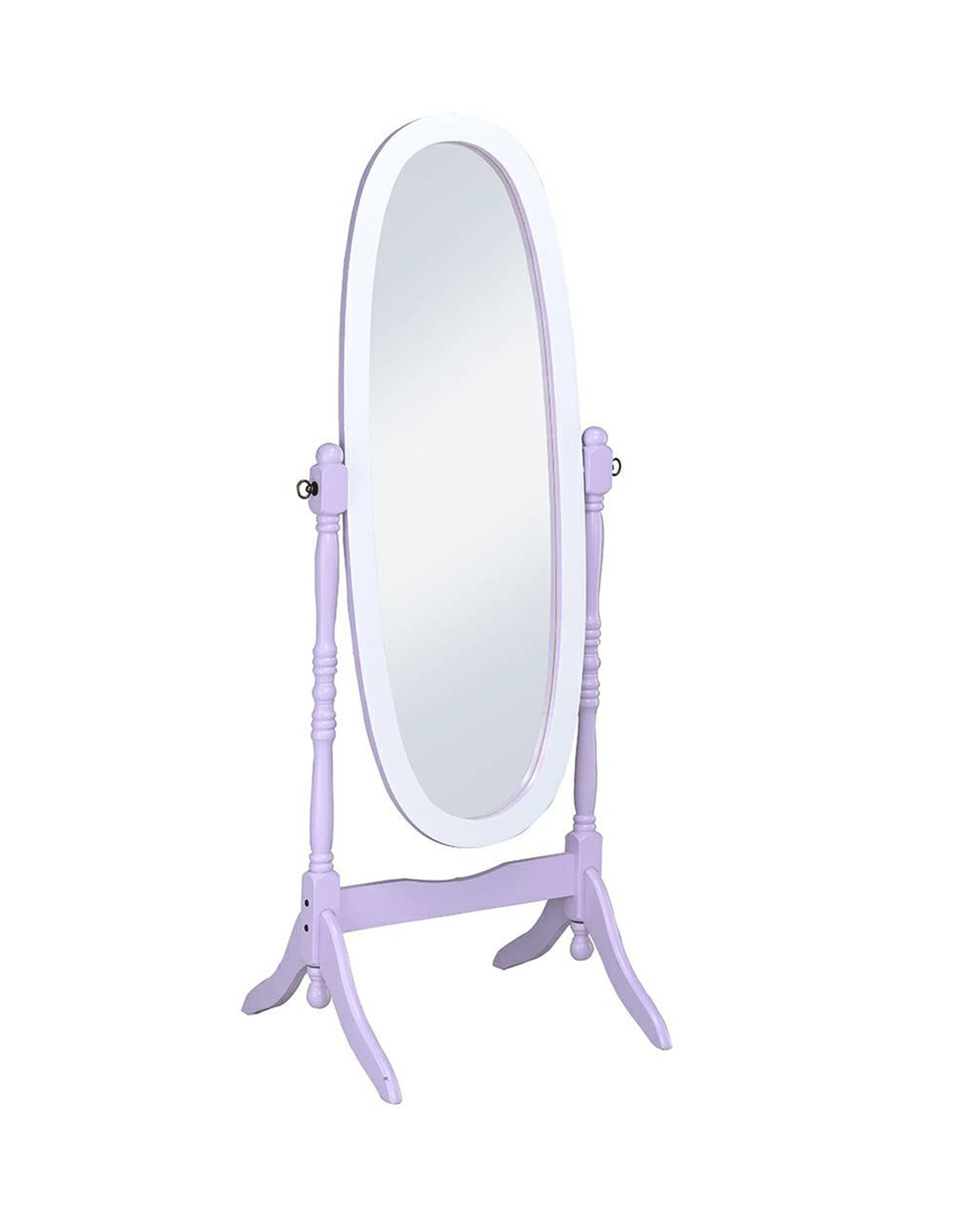 59" Purple And White Wood Freestanding Oval Framed Cheval Mirror