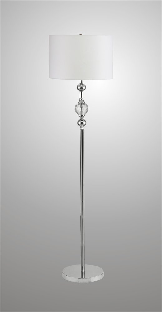 63" Chrome and Crystal Orb Shaped Floor Lamp With White Drum Shade