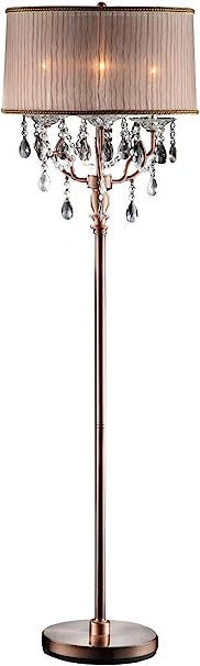 62" Steel Three Light Candelabra Floor Lamp With Silvery Pink Drum Shade