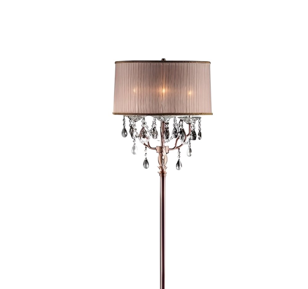 62" Silver Three Light Candelabra Floor Lamp With Pink Fabric Drum Shade