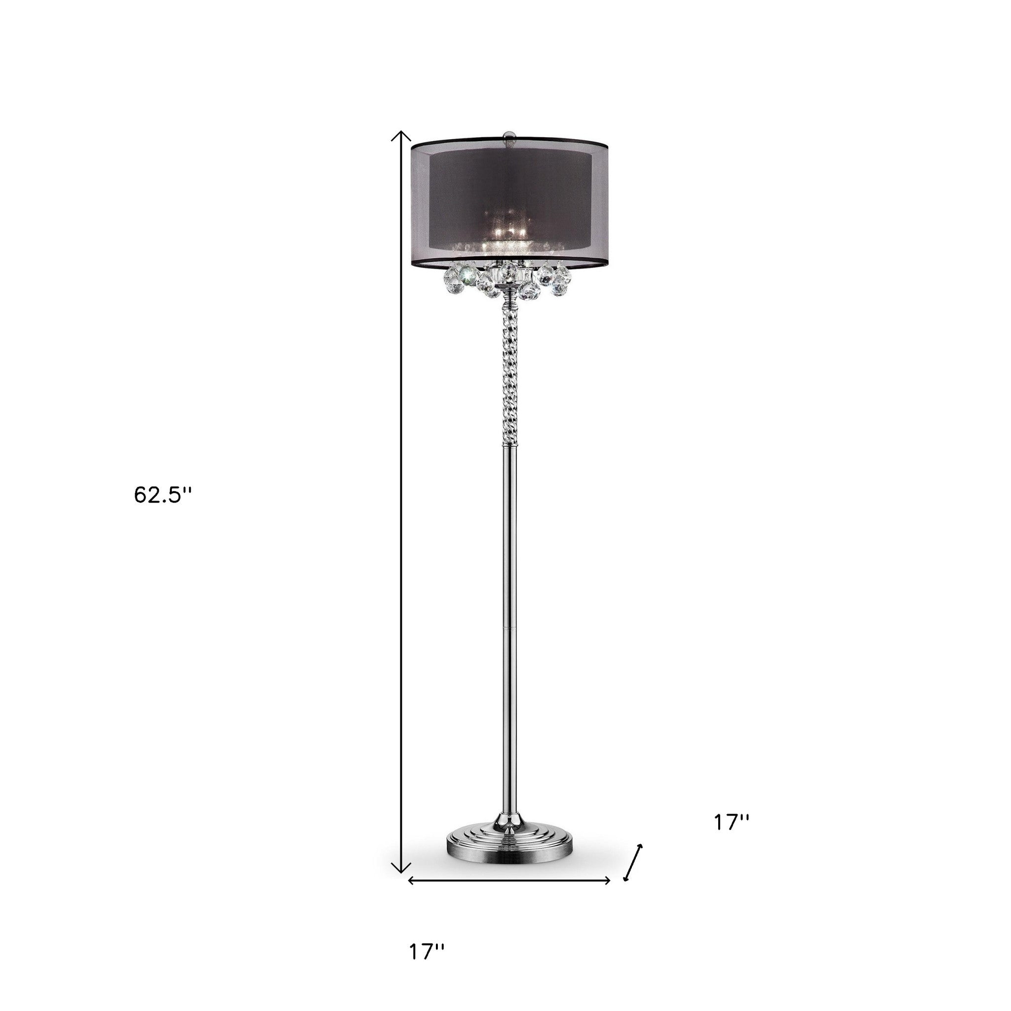 Contempo Silver Floor Lamp with Black Shade and Crystal Accents