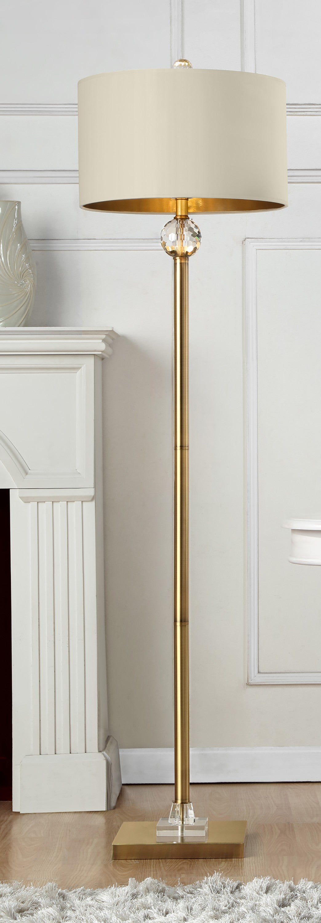 63" Gold Column Floor Lamp With Off White Metal Drum Shade