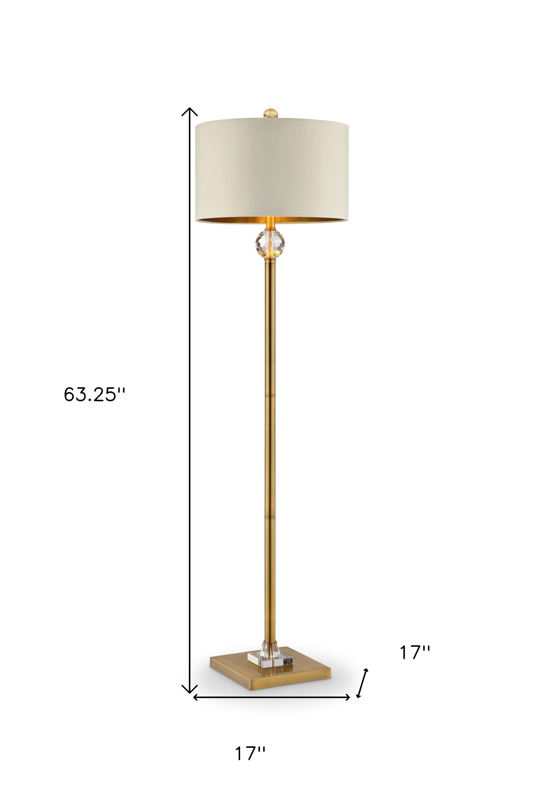 63" Gold Column Floor Lamp With Off White Metal Drum Shade