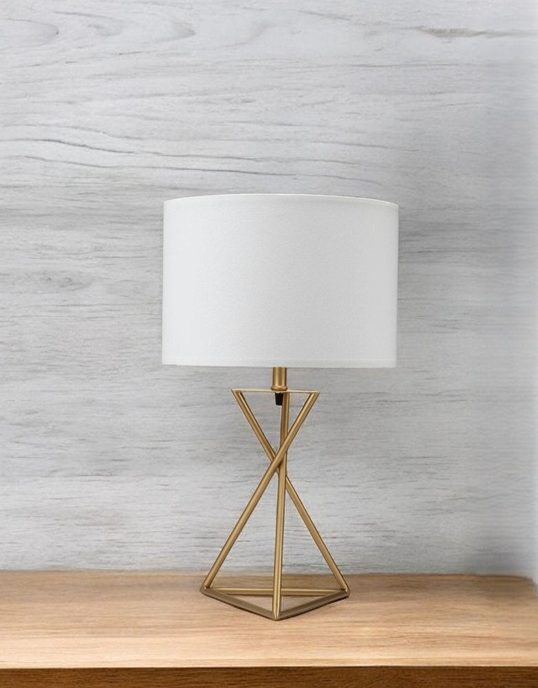 Contemporary Gold Geo Table Lamp with White Shade