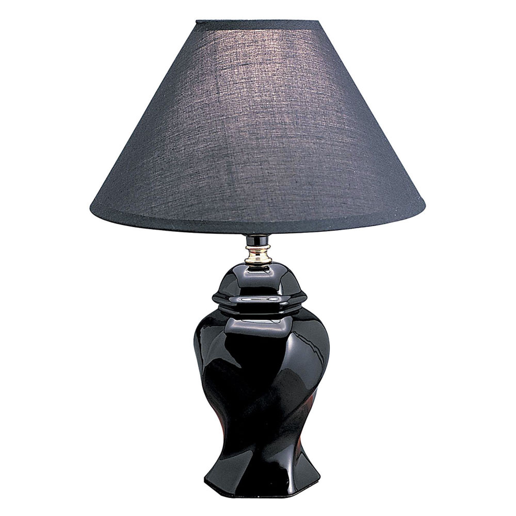 13" Black Ceramic Bedside Table Lamp With Black Shade