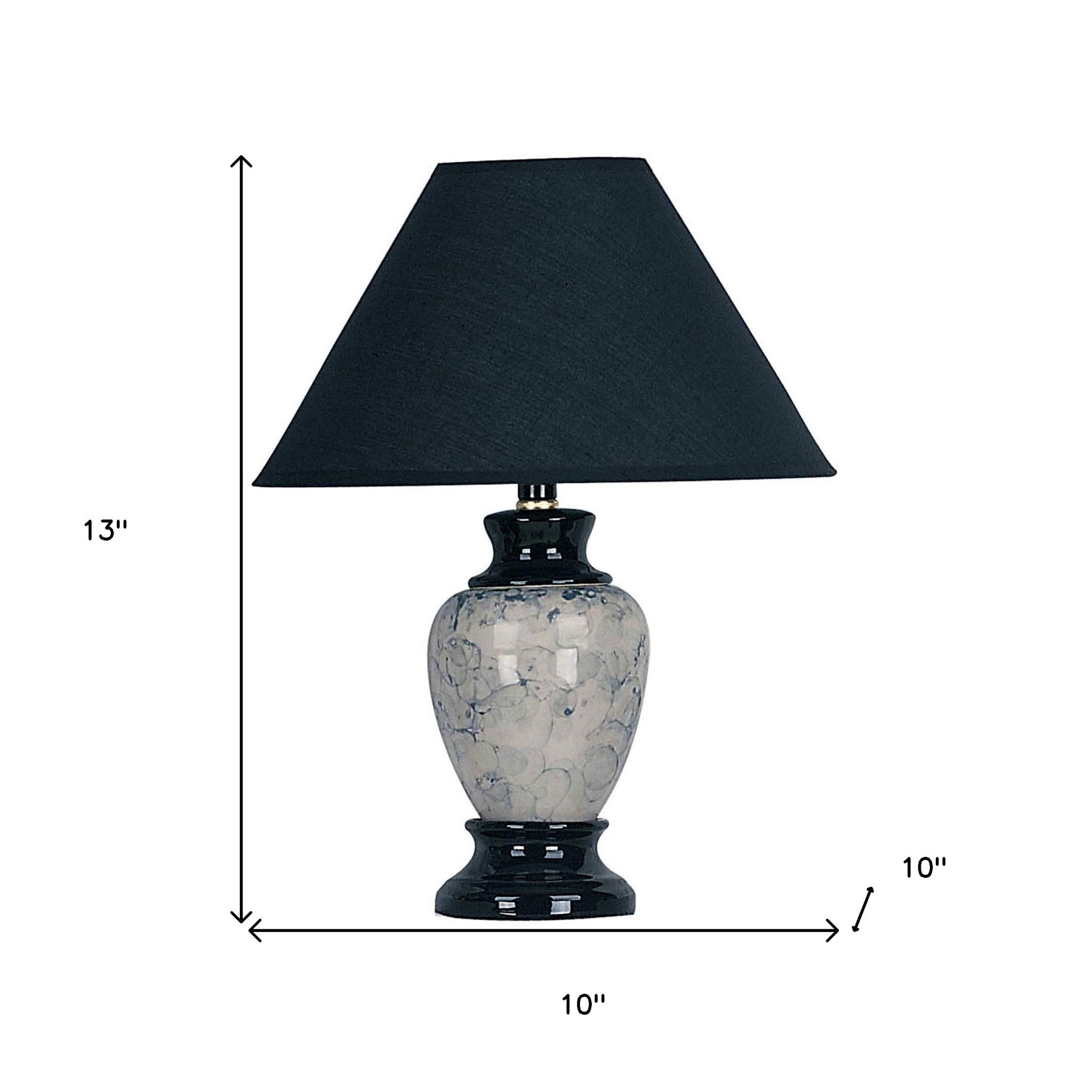 13" Black Ceramic Bedside Table Lamp With Black Shade